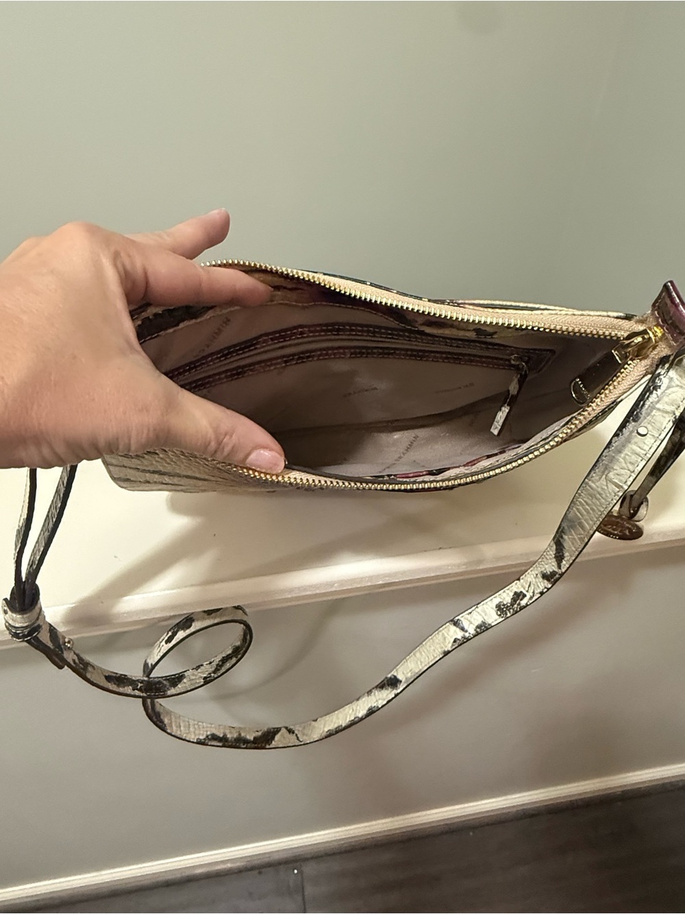 Brahmin Cream, Black & Pink Croc-Embossed Crossbody - Picture 2 of 4